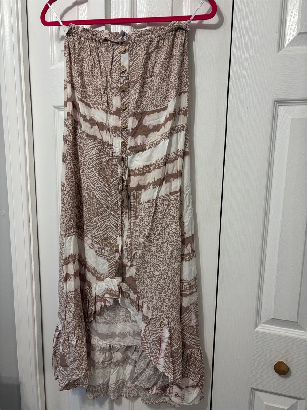 blue island Boho High-Low dress in Cream and Tan size small